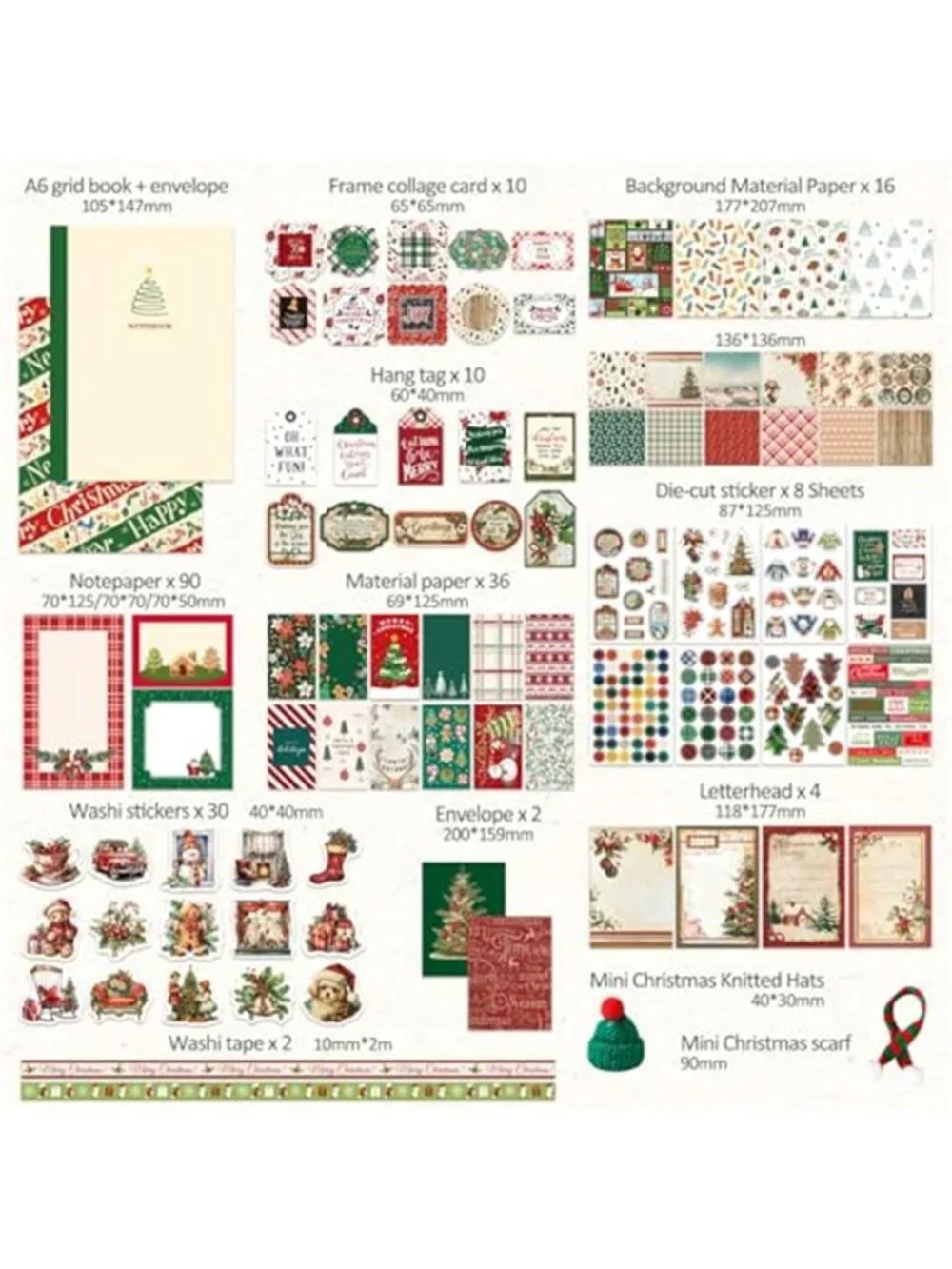 Christmas Scrapbooking Supplies Kit, Aesthetic New Year Festival Scrapbook Kits